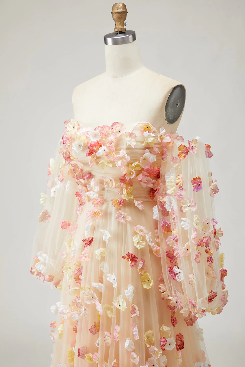 Suknia na bal balowy bez ramiączek A Line 3D Flowers plus size z długimi rękawami - Image 11