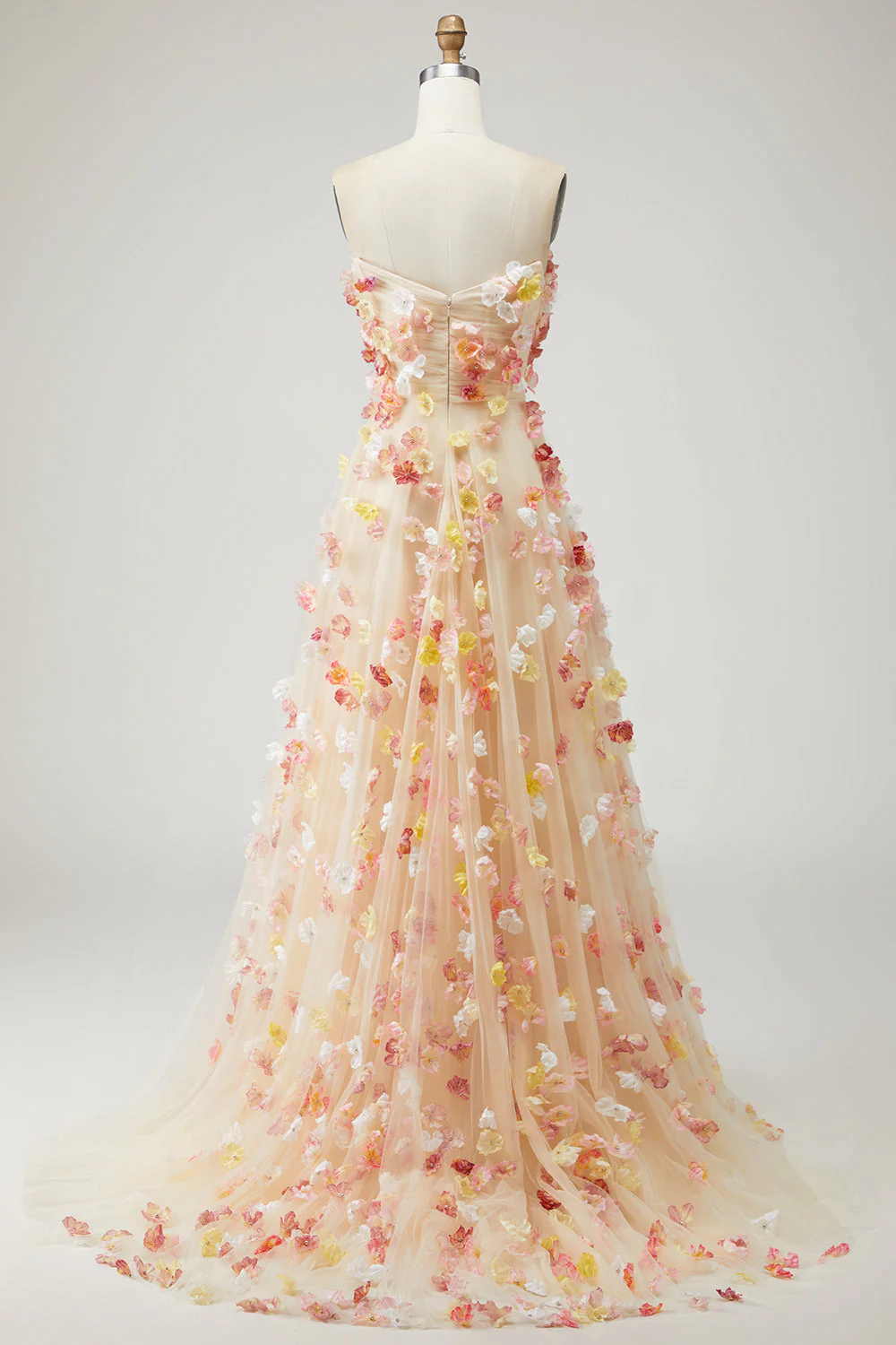 Suknia na bal balowy bez ramiączek A Line 3D Flowers plus size z długimi rękawami - Image 8