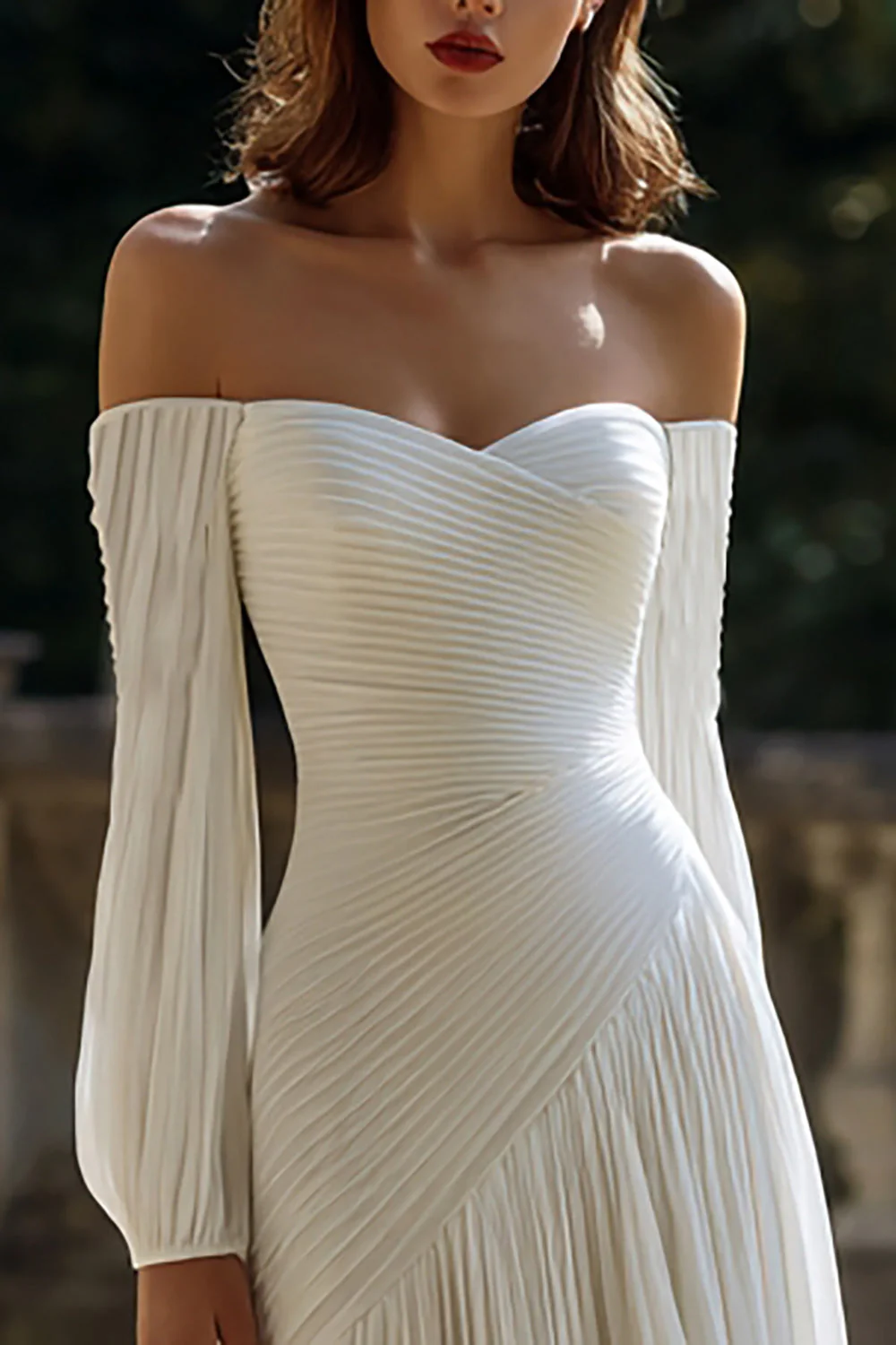 Suknia ślubna z odkrytymi ramionami Ivory Ruched A Line - Image 2