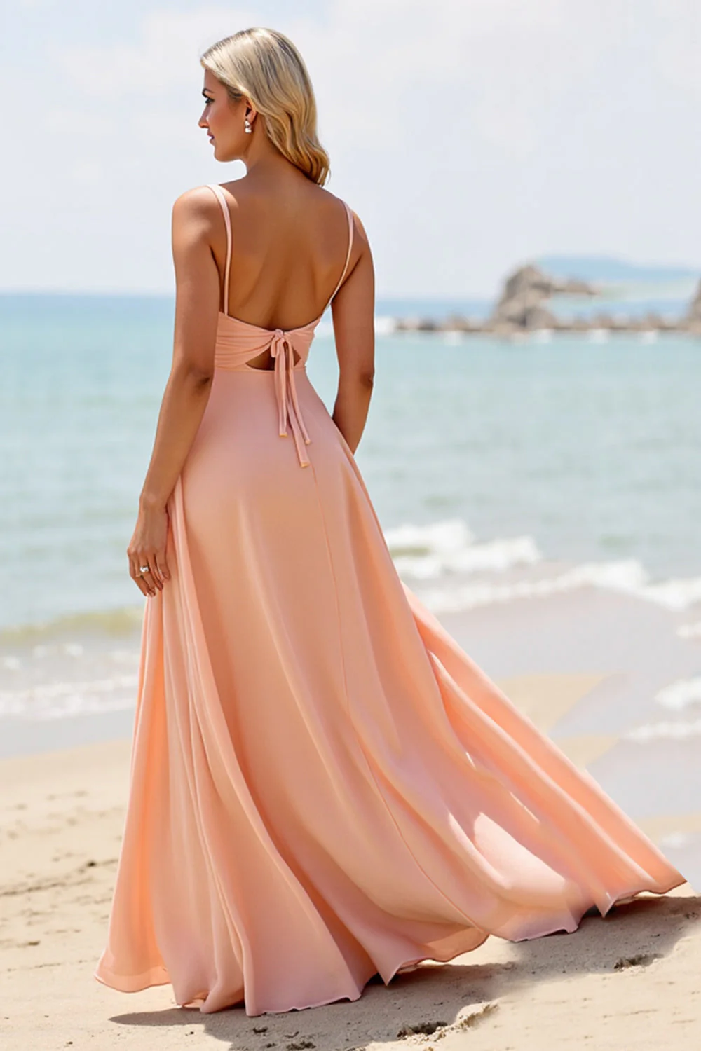 Sunset Chiffon A Line Długa Sukienka Druhny Z Rozcięciem - Image 2
