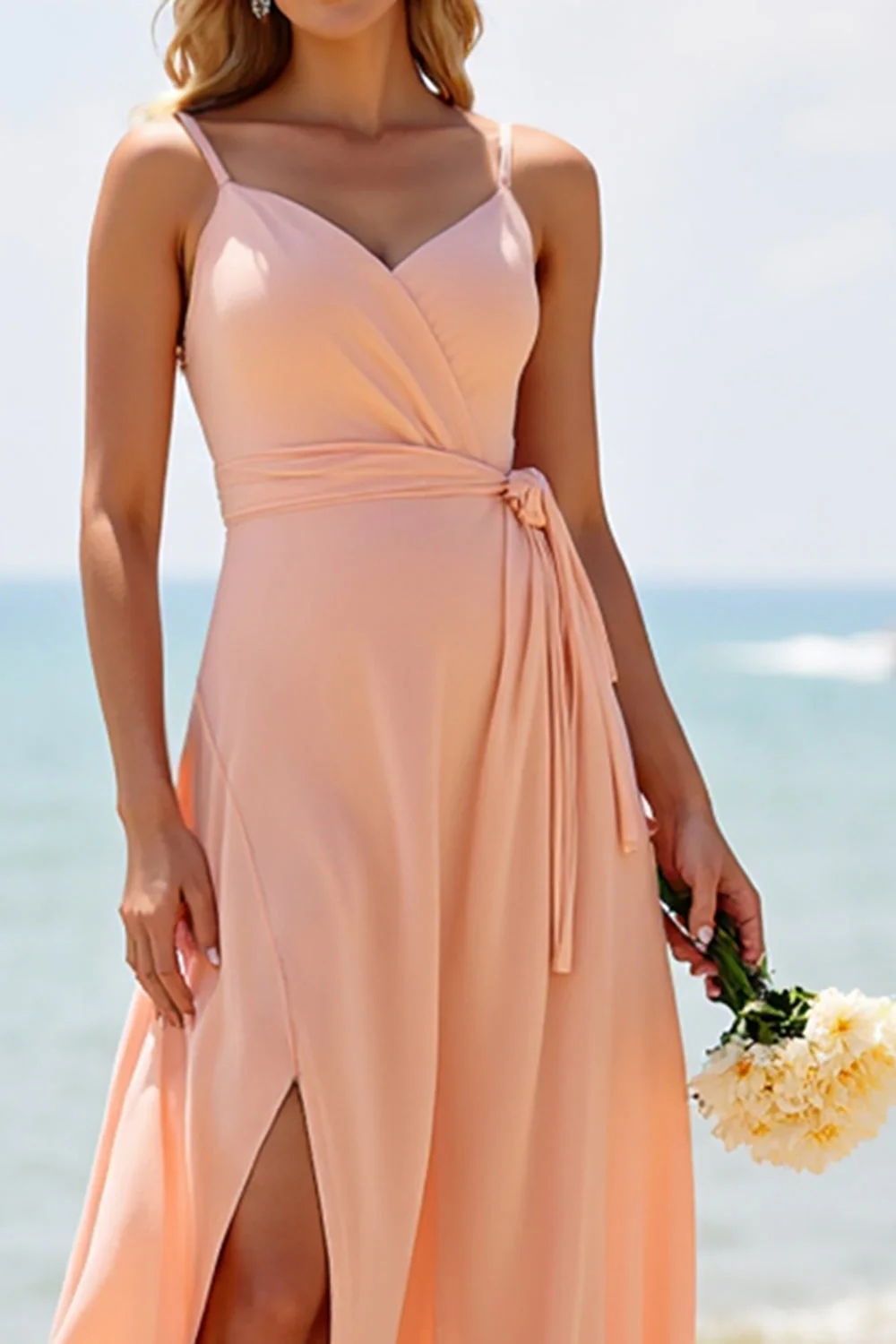 Sunset Chiffon A Line Długa Sukienka Druhny Z Rozcięciem - Image 3