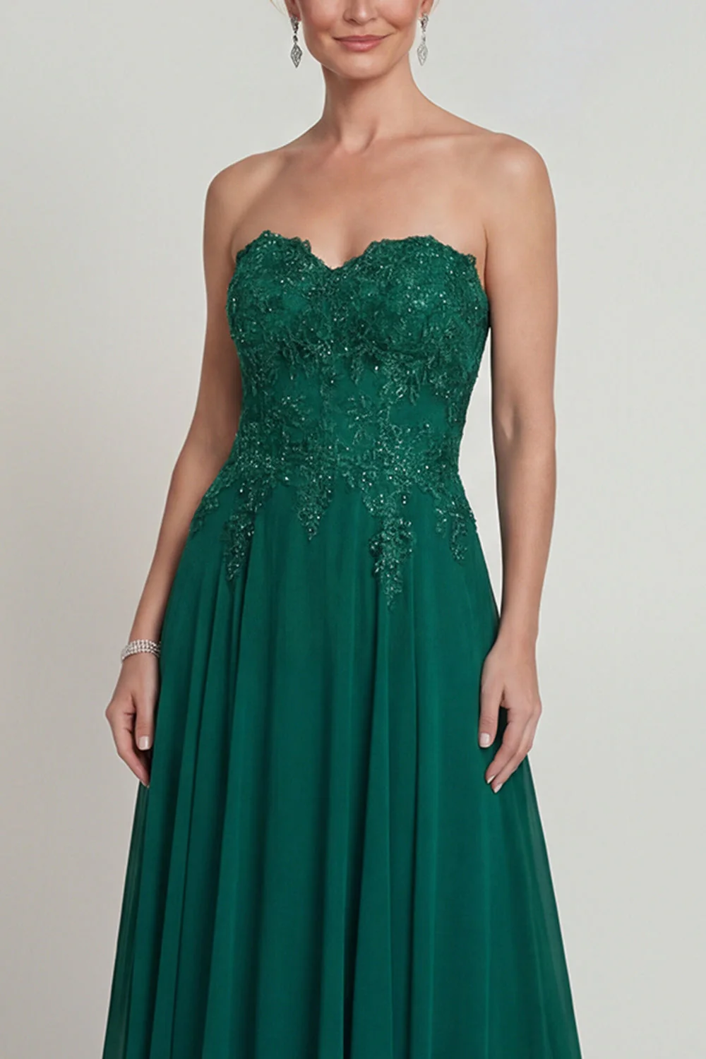 Sweetheart A A Dark Green Long Mother of the Brides Dress z aplikacjami - Image 3
