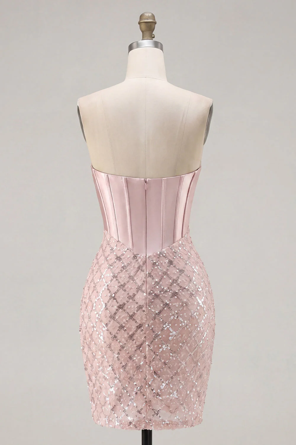 Sweetheart Blush Satynowy Bodycon Corset, cekiny i sukienka na powrót do domu - Image 2