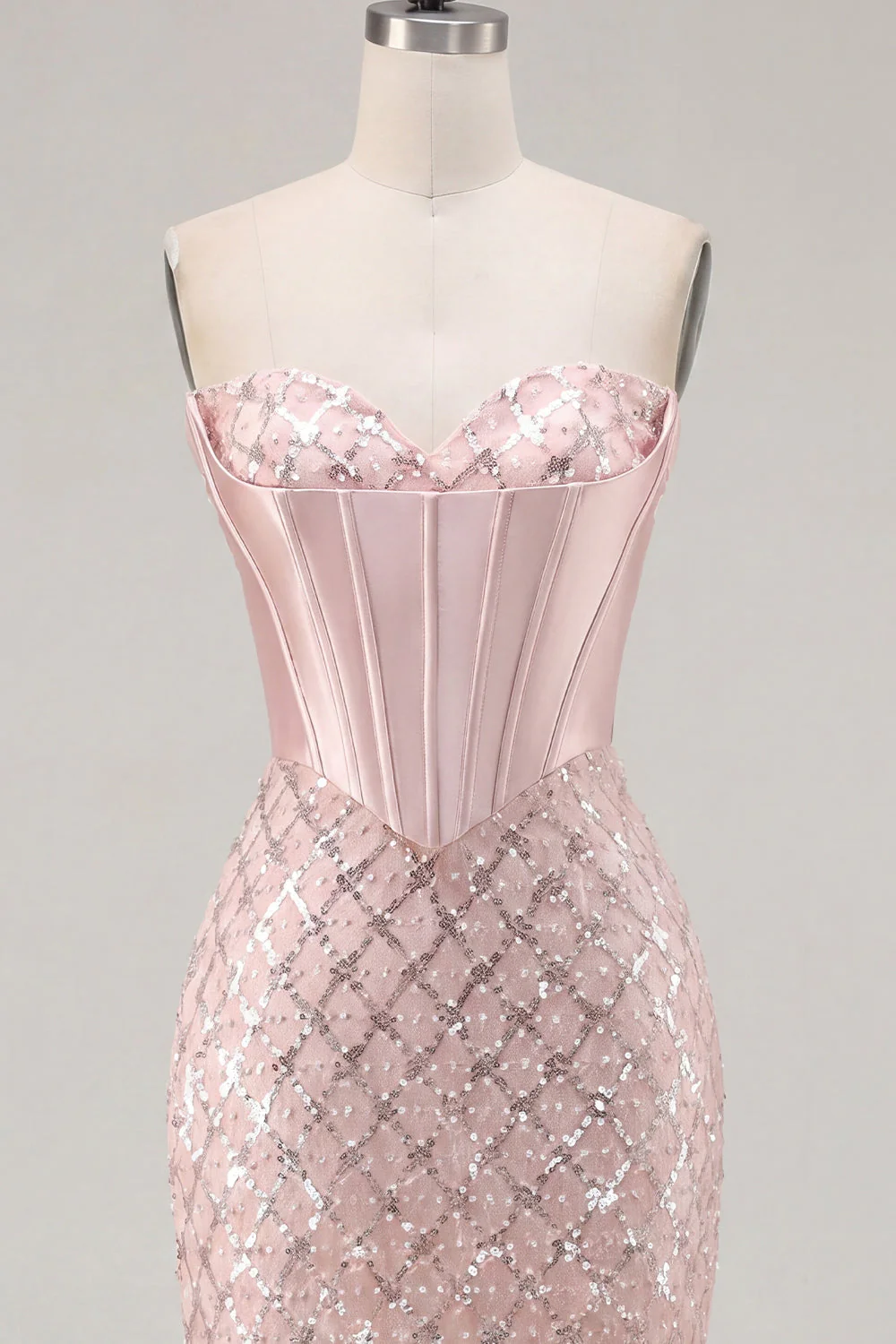 Sweetheart Blush Satynowy Bodycon Corset, cekiny i sukienka na powrót do domu - Image 7