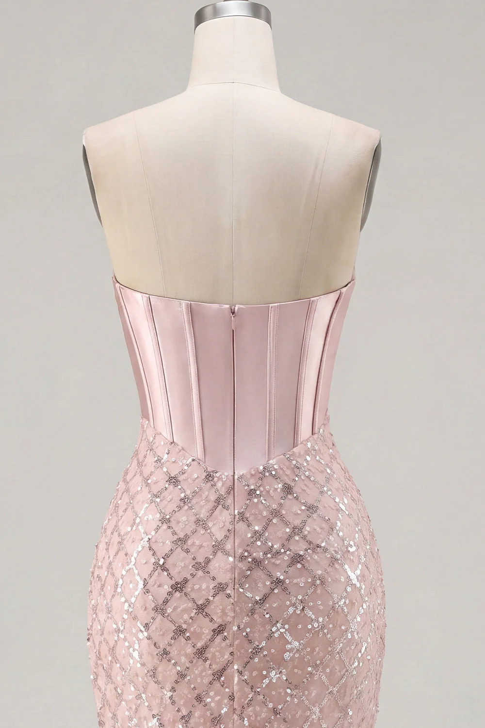 Sweetheart Blush Satynowy Bodycon Corset, cekiny i sukienka na powrót do domu - Image 8