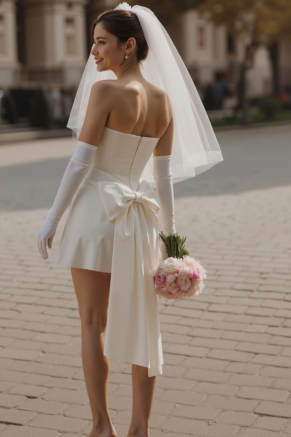 Sweetheart Ivory Bodycon Short Wedding Dress (bez rękawiczek) - Image 2