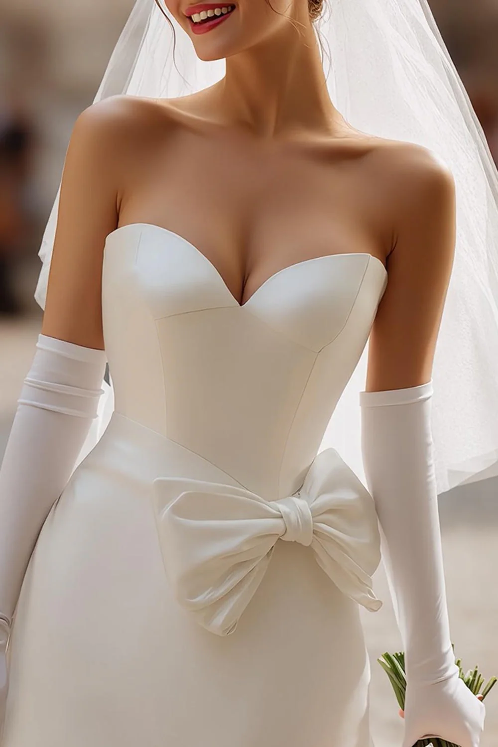Sweetheart Ivory Bodycon Short Wedding Dress (bez rękawiczek) - Image 3
