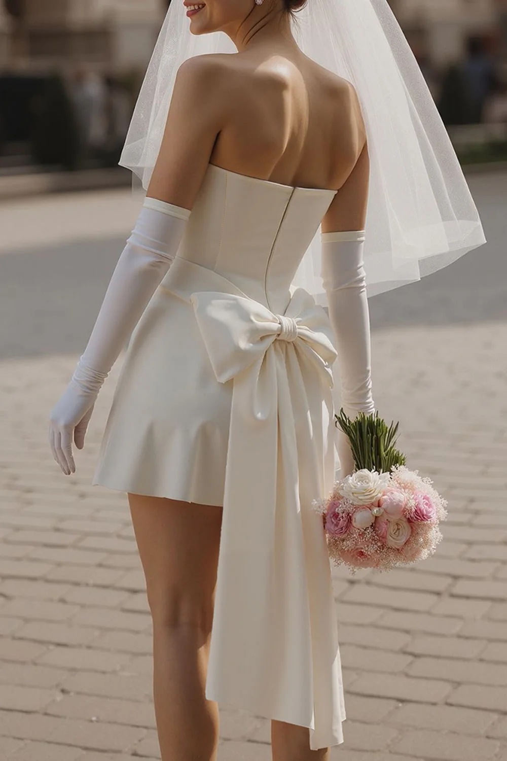 Sweetheart Ivory Bodycon Short Wedding Dress (bez rękawiczek) - Image 4
