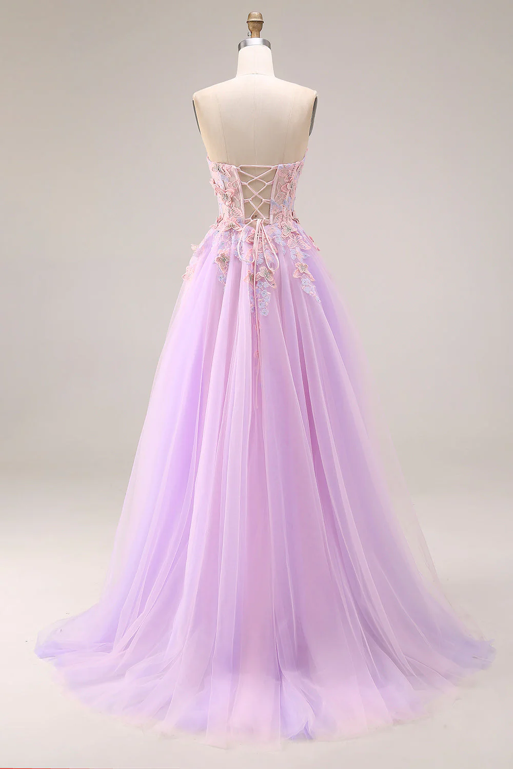 Sweetheart Lilac Tiulle A-line – długa sukienka na studniówkę z rozcięciem - Image 2