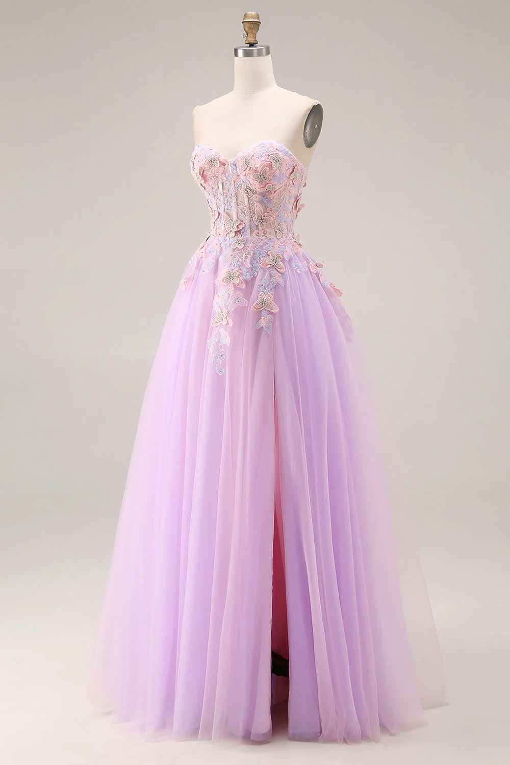 Sweetheart Lilac Tiulle A-line – długa sukienka na studniówkę z rozcięciem - Image 3