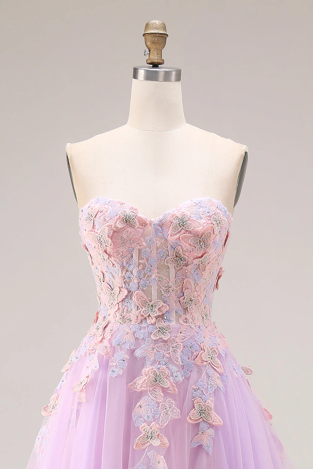 Sweetheart Lilac Tiulle A-line – długa sukienka na studniówkę z rozcięciem - Image 4