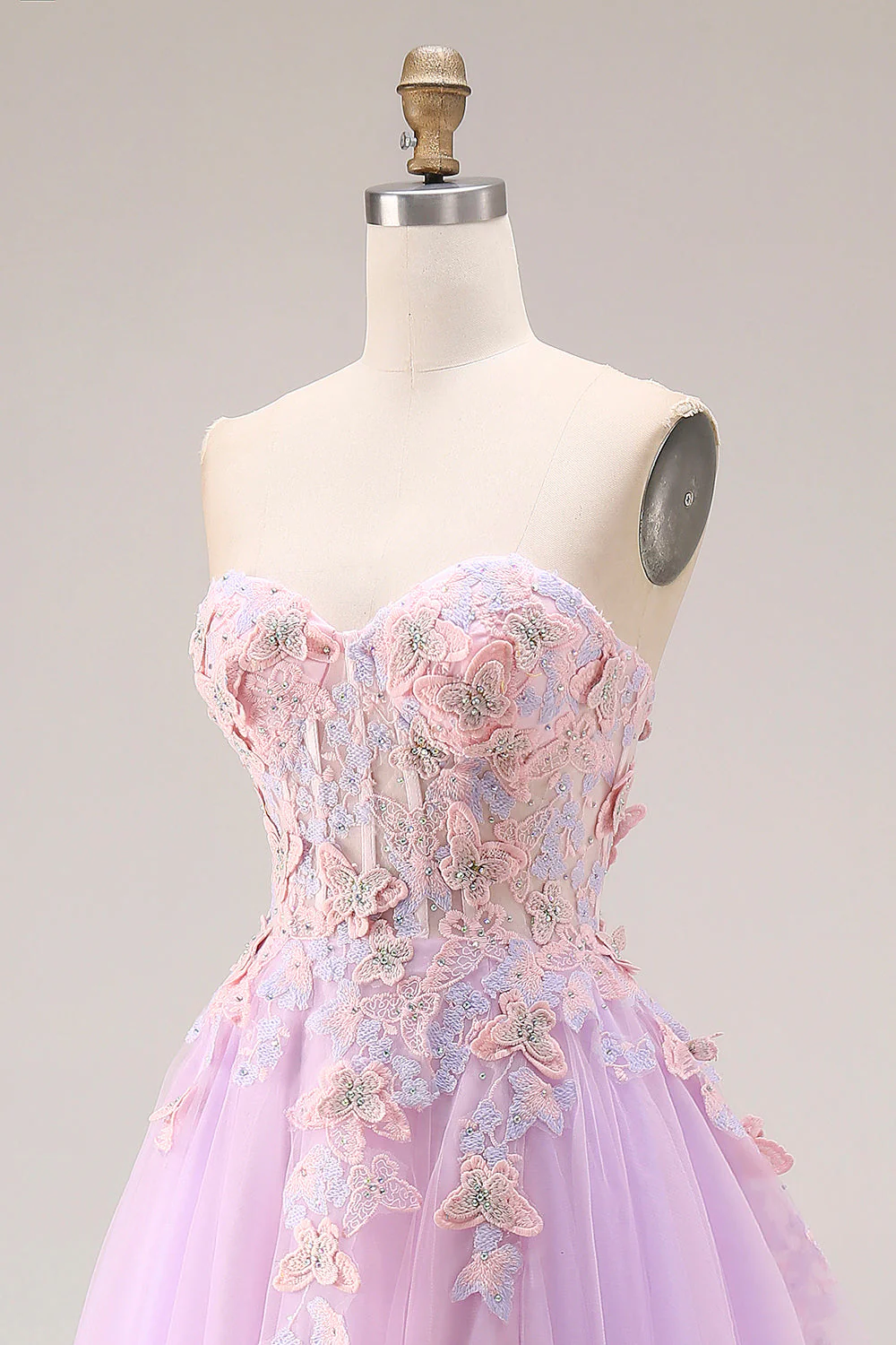 Sweetheart Lilac Tiulle A-line – długa sukienka na studniówkę z rozcięciem - Image 6