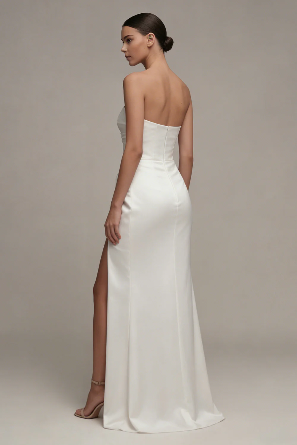 Sweetheart Marched White Maxi Sukienka zaręczynowa z rozcięciem - Image 2