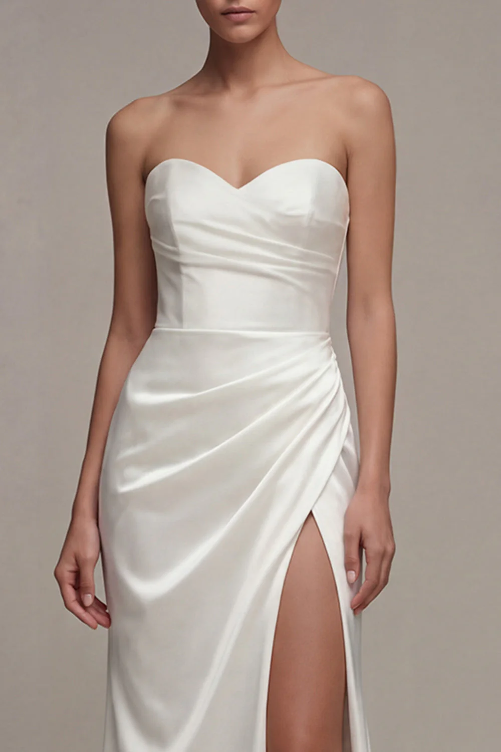 Sweetheart Marched White Maxi Sukienka zaręczynowa z rozcięciem - Image 3