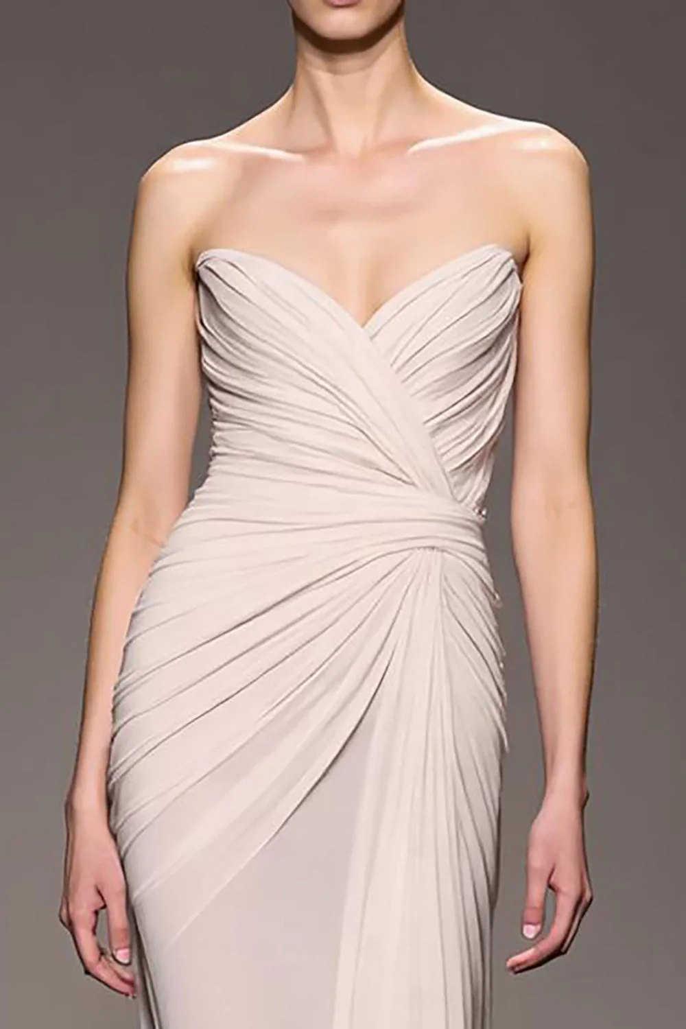 Sweetheart Sheath Elegancka Kość Słoniowa Ruched Długa Suknia Wieczorowa - Image 3