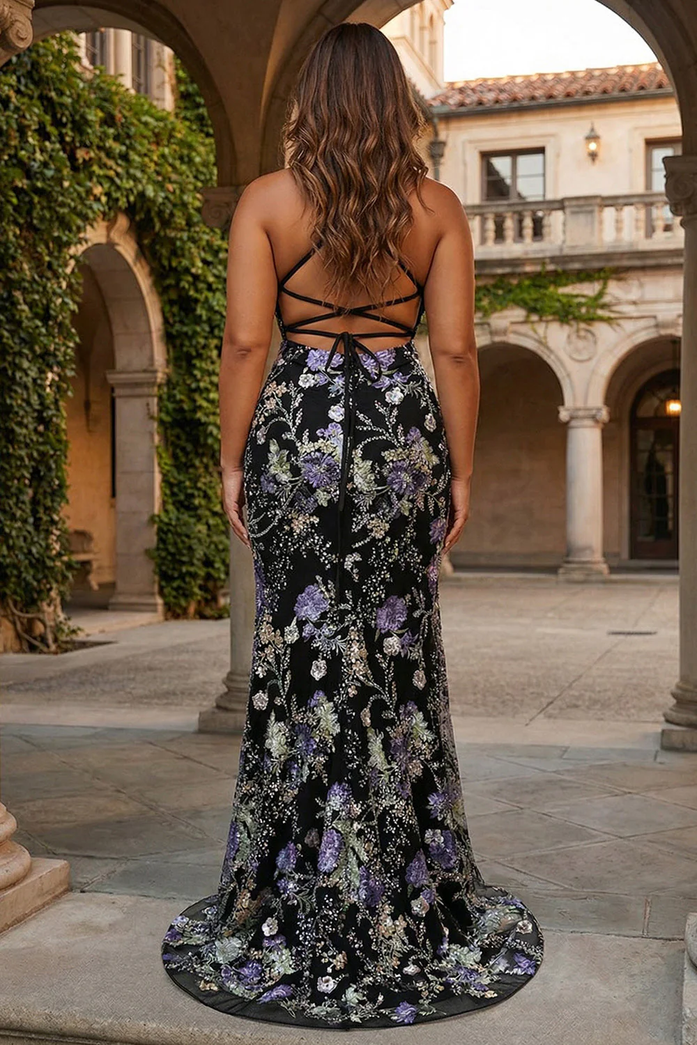 syrena cekina, plus size długa sukienka na bal balowy z sznurowanim rozpiętym na plecach - Image 2