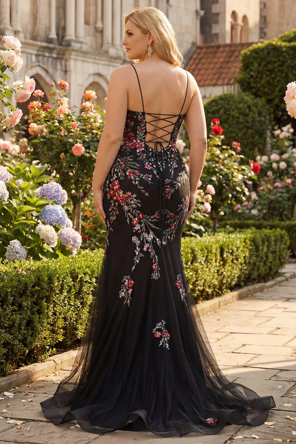 syrena z ramiączkami spaghetti, długa sukienka na bal plus size z sznurowaną na plecach - Image 2