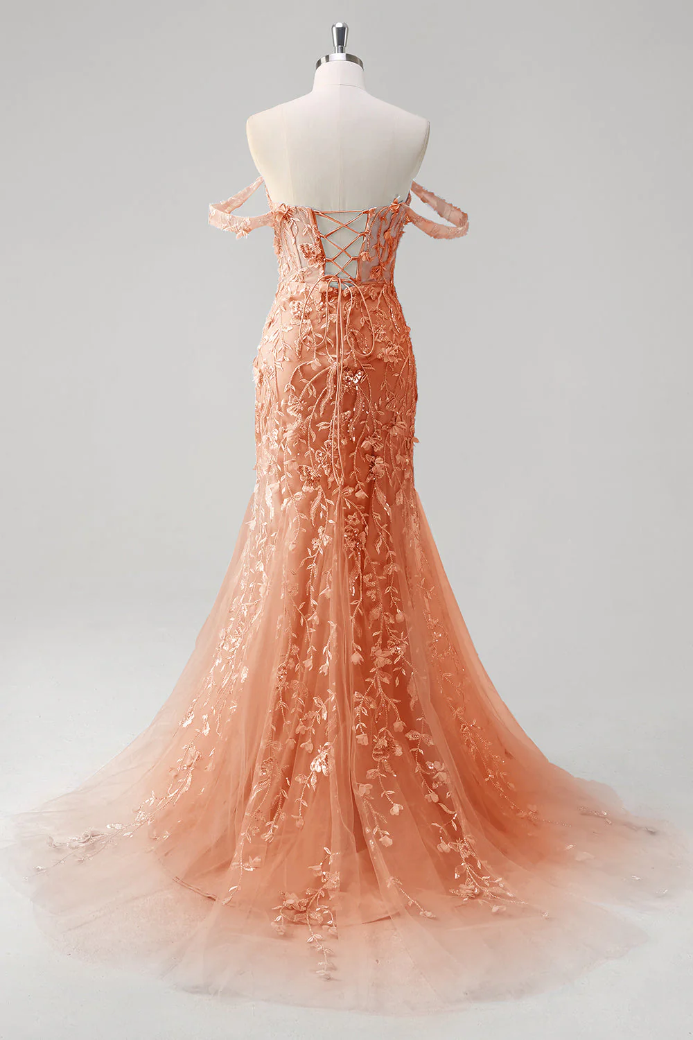 Syrenka Aplikacja Off The Shoulder Gorset Niebieska Sukienka Na Studniówkę - Image 14