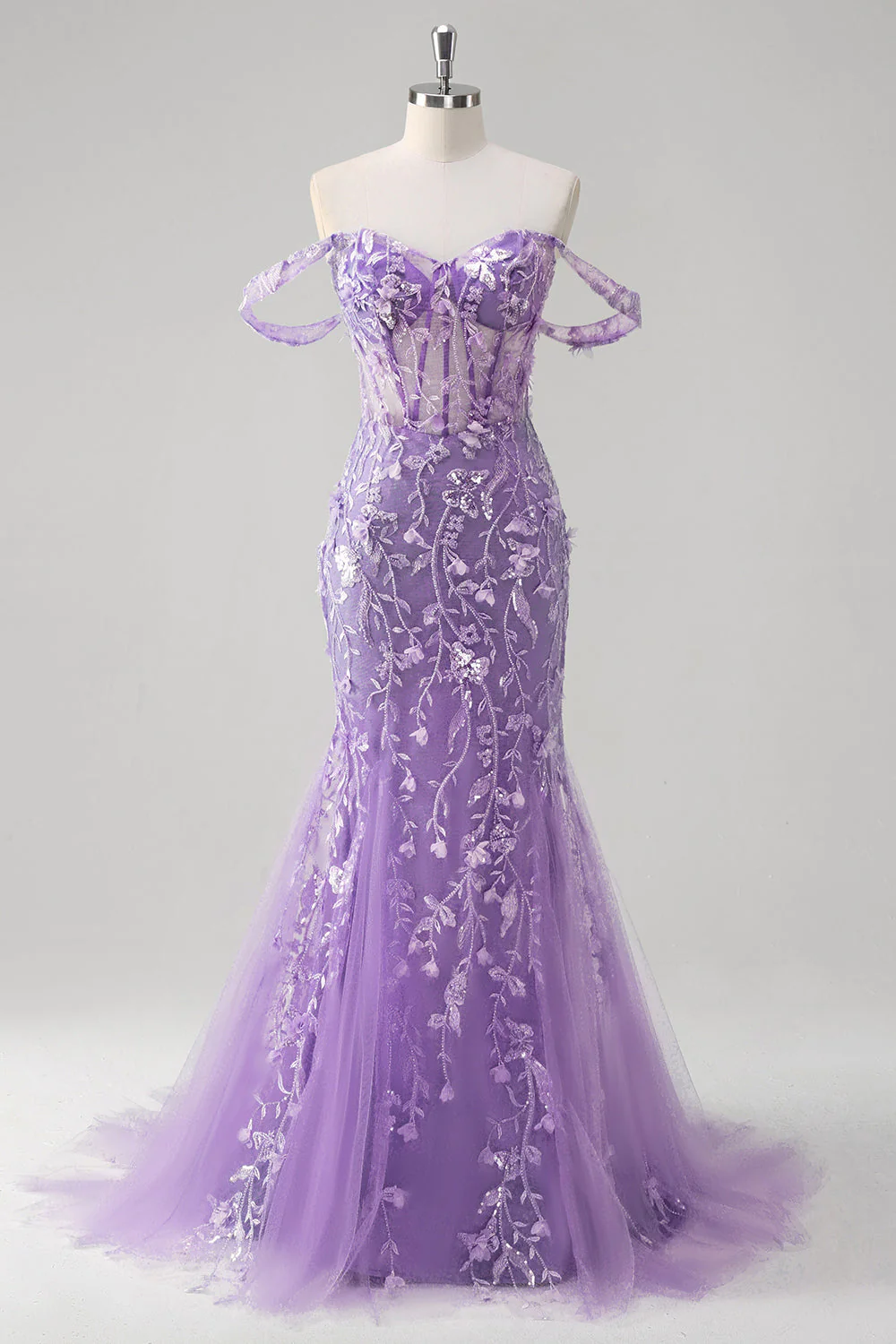 Syrenka Aplikacja Off The Shoulder Gorset Niebieska Sukienka Na Studniówkę - Image 15