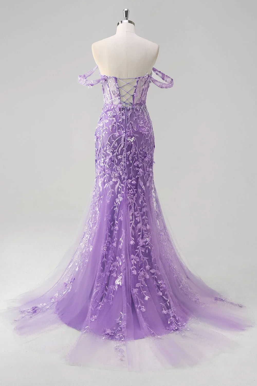 Syrenka Aplikacja Off The Shoulder Gorset Niebieska Sukienka Na Studniówkę - Image 16