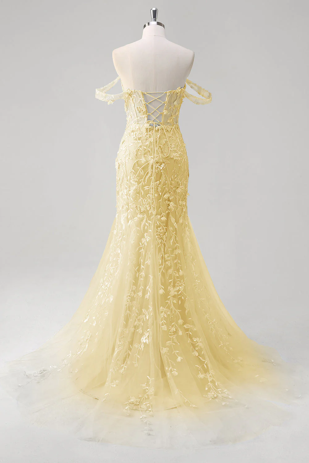 Syrenka Aplikacja Off The Shoulder Gorset Niebieska Sukienka Na Studniówkę - Image 18