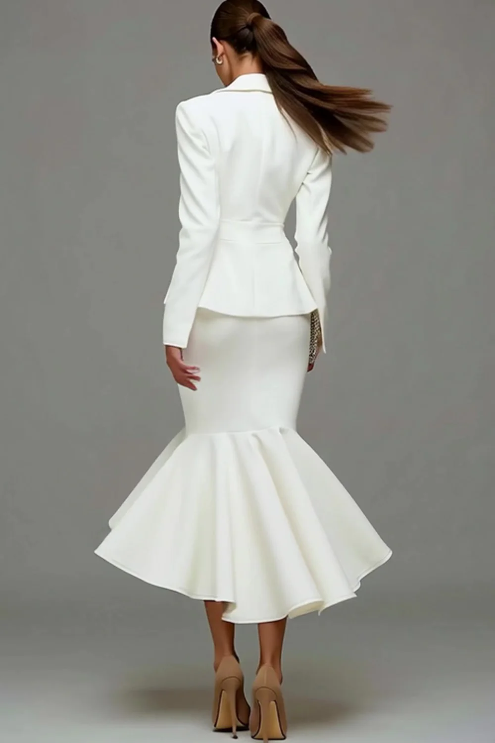 Syrenka Ivory Peak Lapel Midi Sukienka Robocza - Image 2