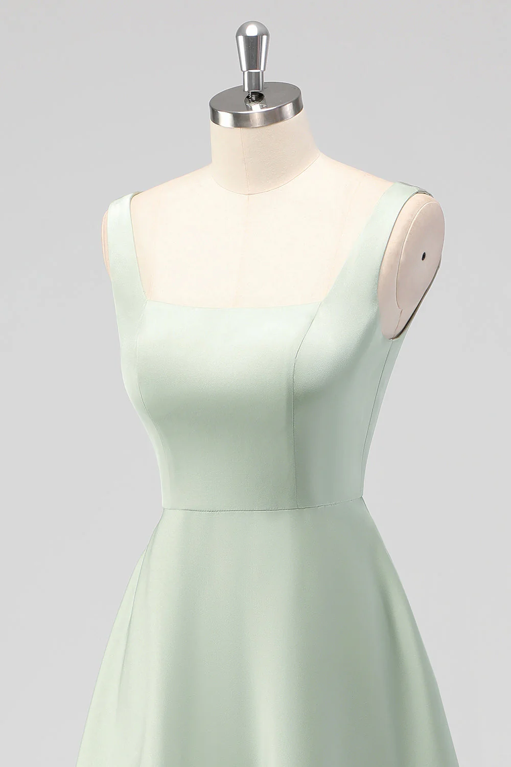 Szałwiowa zieleń w kształcie litery A Satynowa sukienka dla druhen midi z kwadratowym dekoltem - Image 6