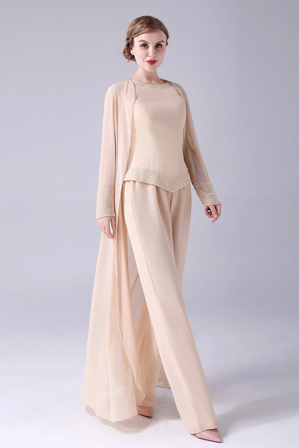 Szampański Długi Płaszcz 3 Sztuki Spodnie Dla Matki Panny Młodej - Image 3