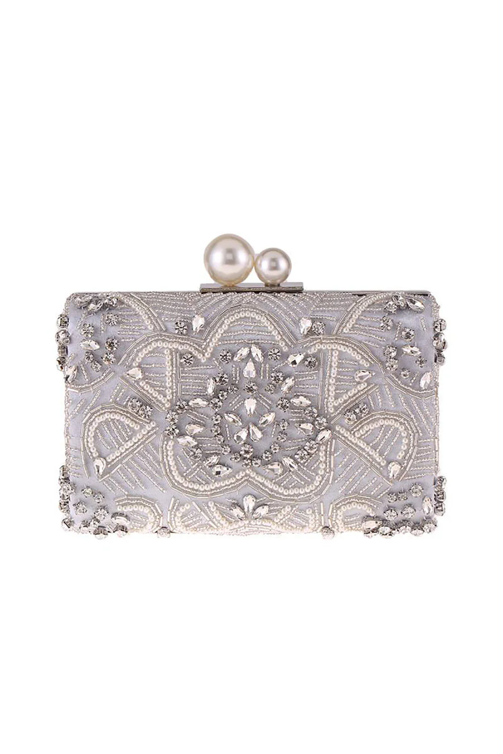 Szara brokatowa torba na kopertówkę wieczorową Rhinestone - Image 2