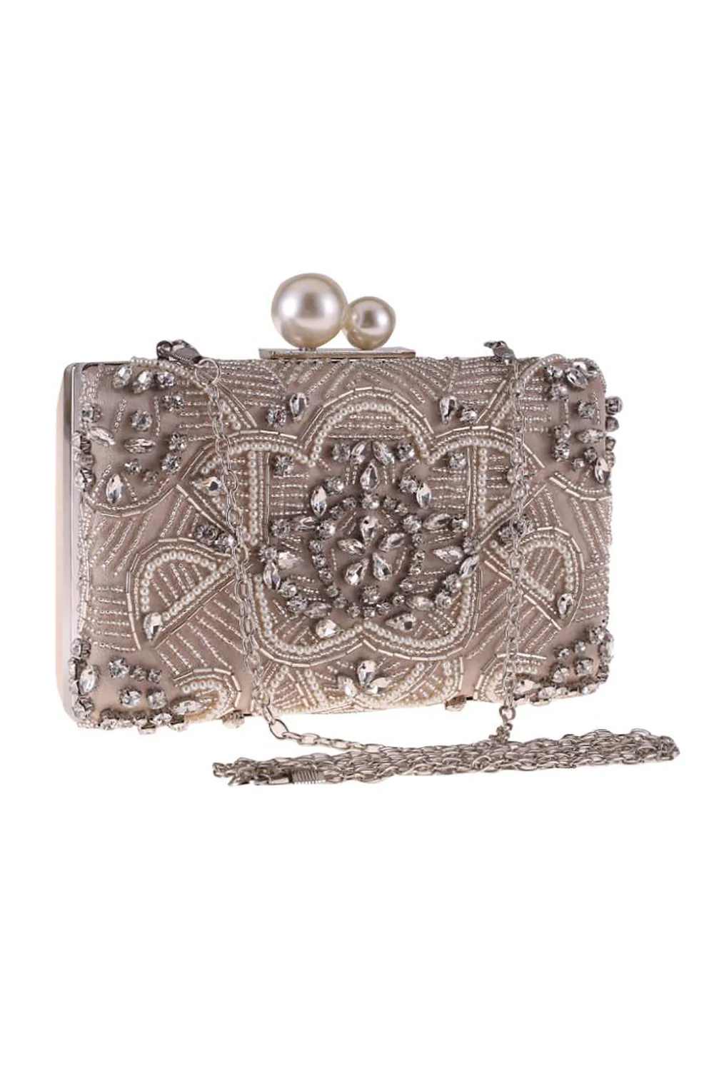 Szara brokatowa torba na kopertówkę wieczorową Rhinestone - Image 6