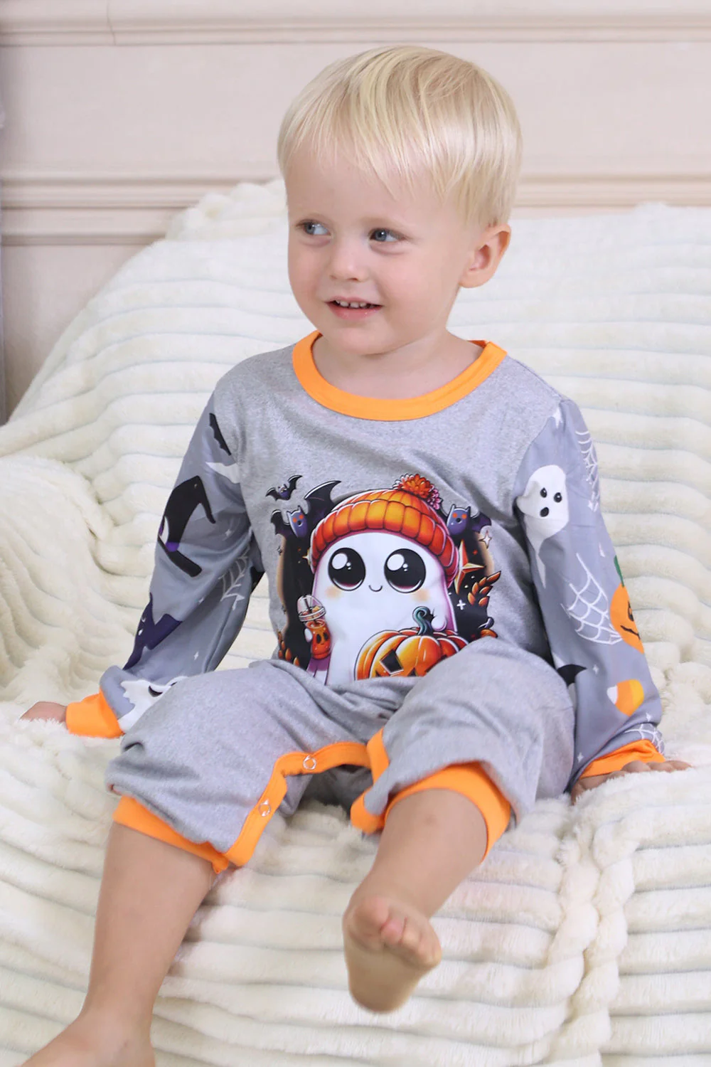 Szara Halloween Rodzinna Świąteczna Piżama z Długim Rękawem - Image 12