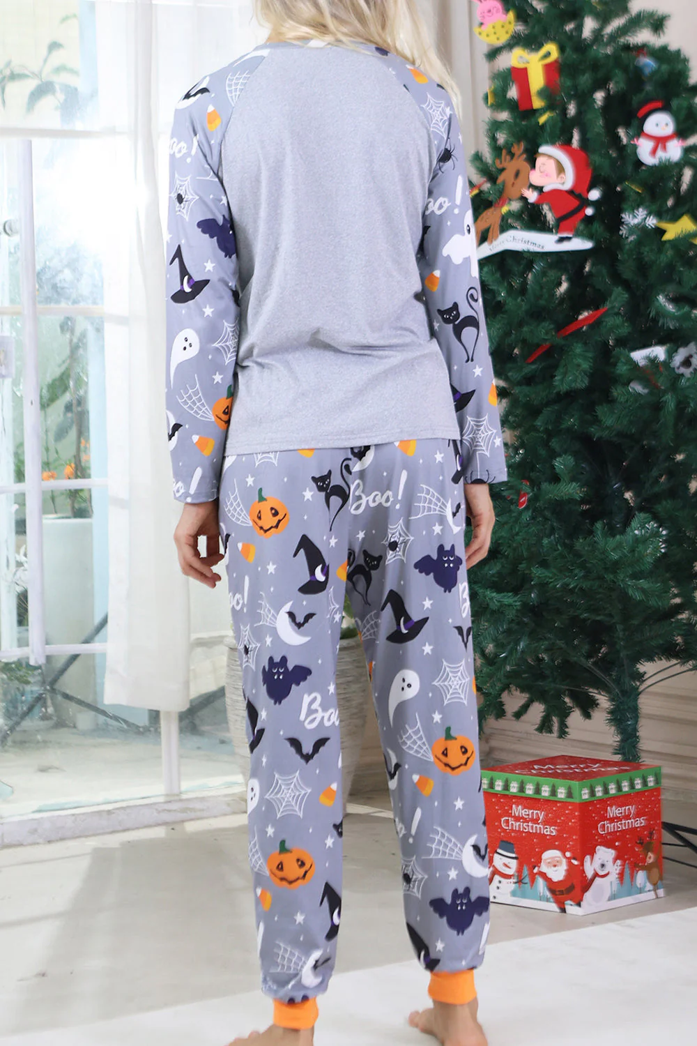 Szara Halloween Rodzinna Świąteczna Piżama z Długim Rękawem - Image 7