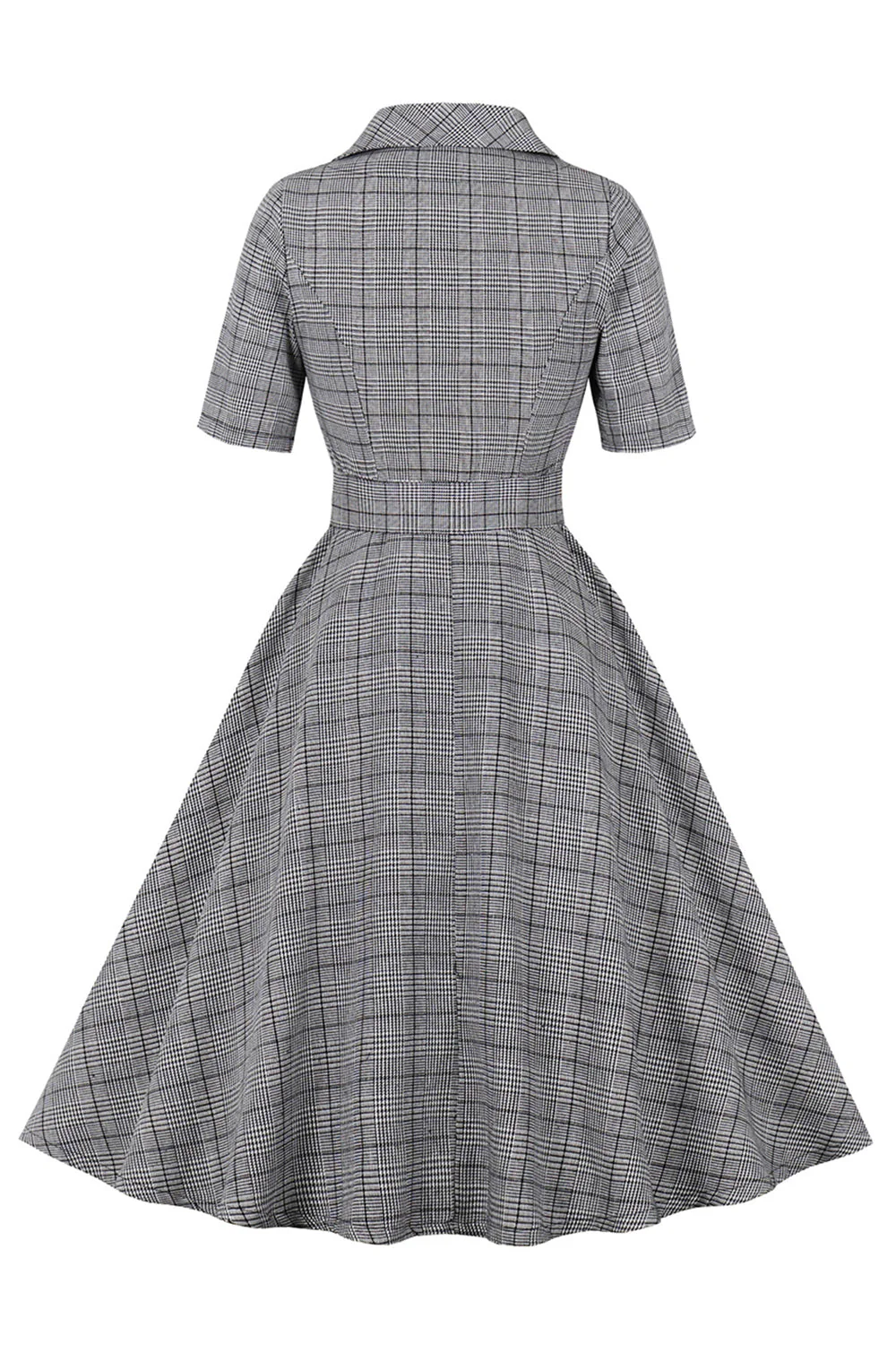 Szara sukienka w kratę z klapami w stylu vintage z lat 1950. - Image 2