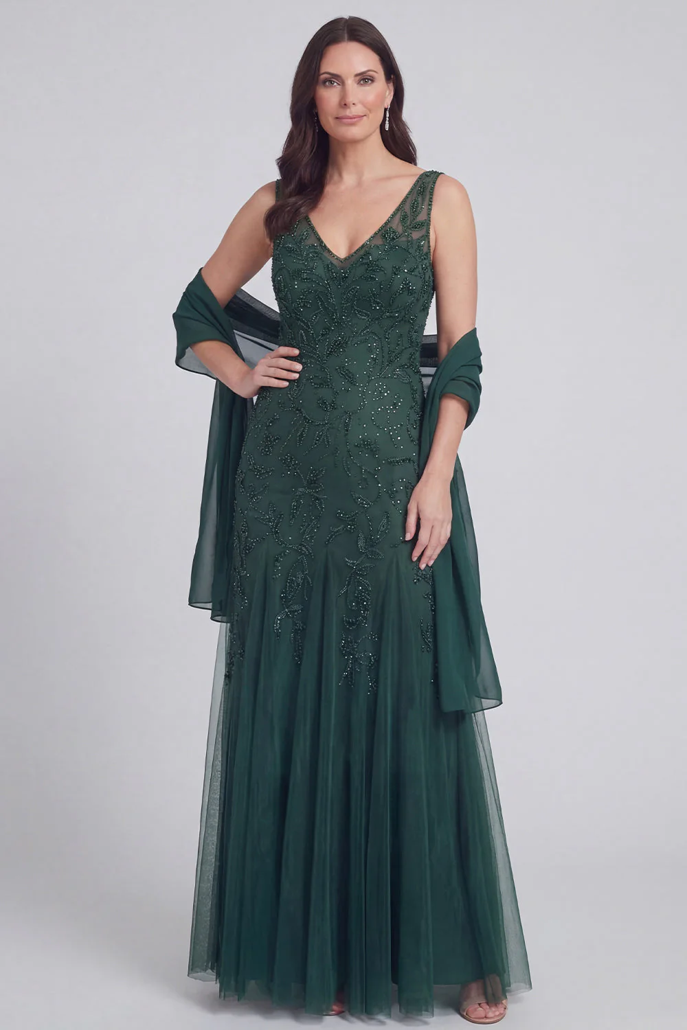 Szaro-niebieski kwiatowy dekolt w serek A Line Tiul Long Mother of The Bride Dress - Image 6