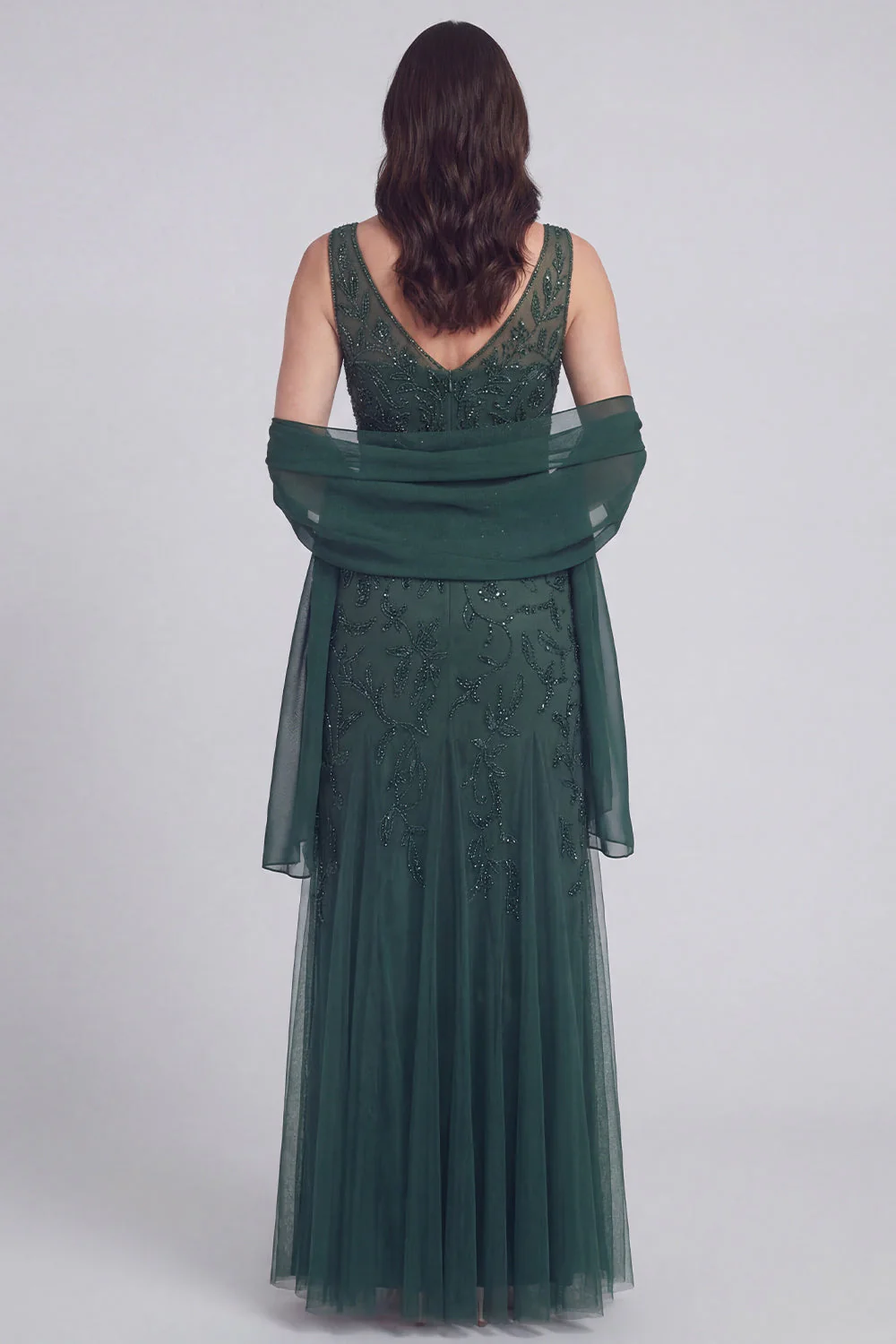 Szaro-niebieski kwiatowy dekolt w serek A Line Tiul Long Mother of The Bride Dress - Image 7