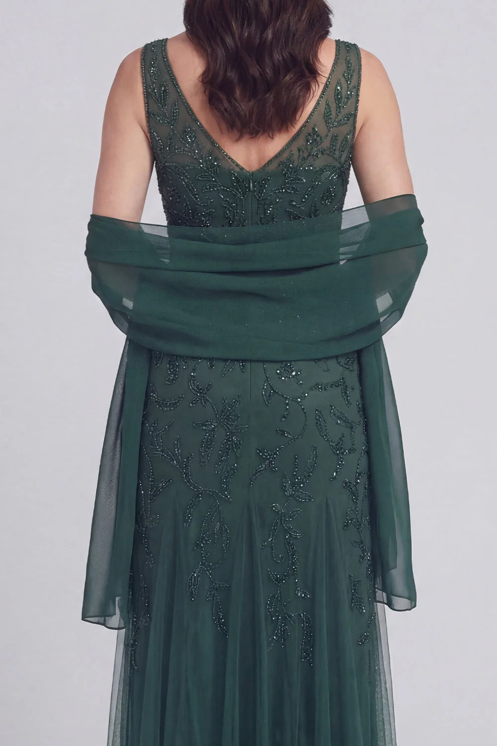 Szaro-niebieski kwiatowy dekolt w serek A Line Tiul Long Mother of The Bride Dress - Image 9