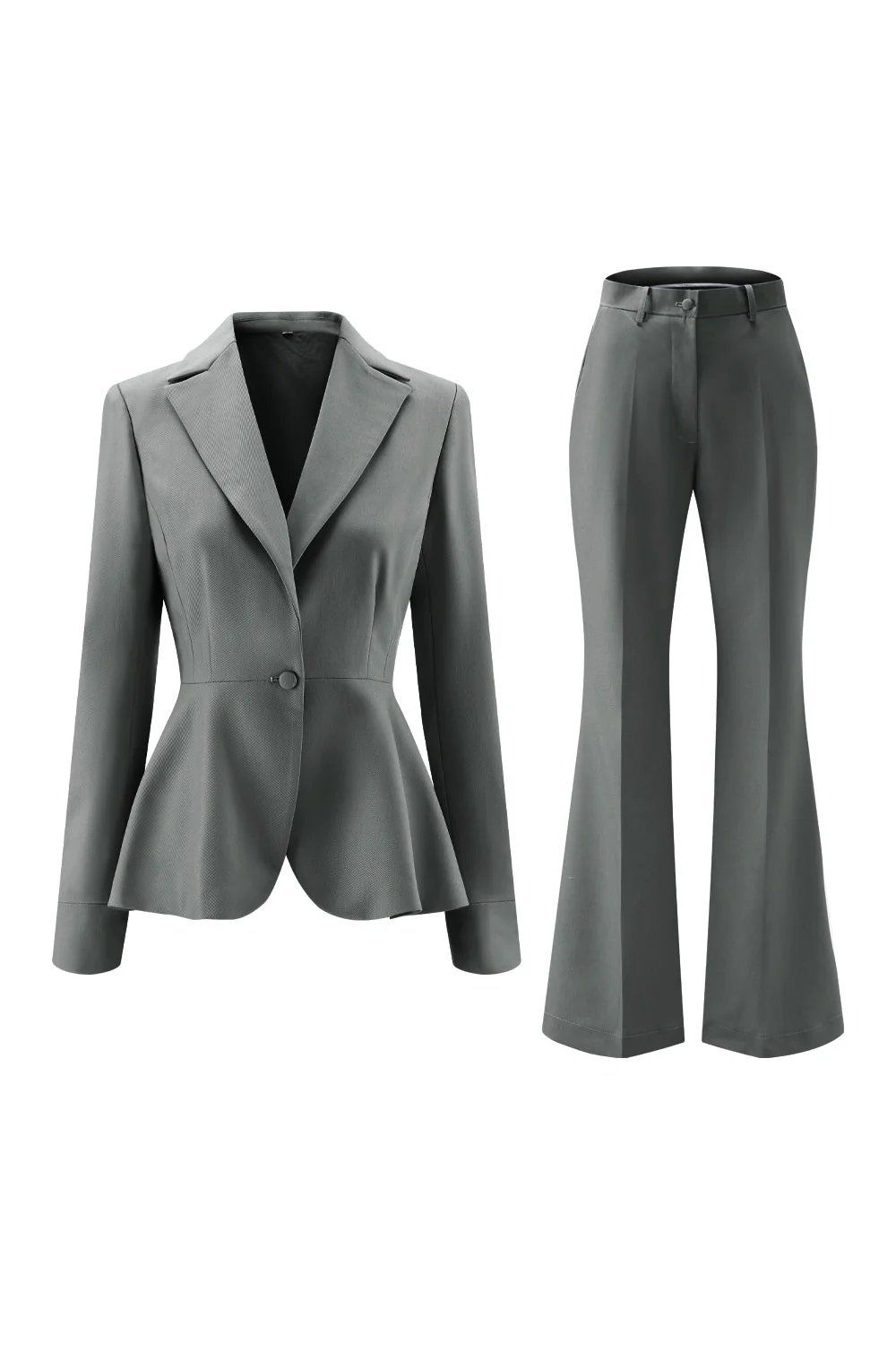 Szaro-zielone 2-częściowe garnitury damskie Slim Fit z guzikiem - Image 11