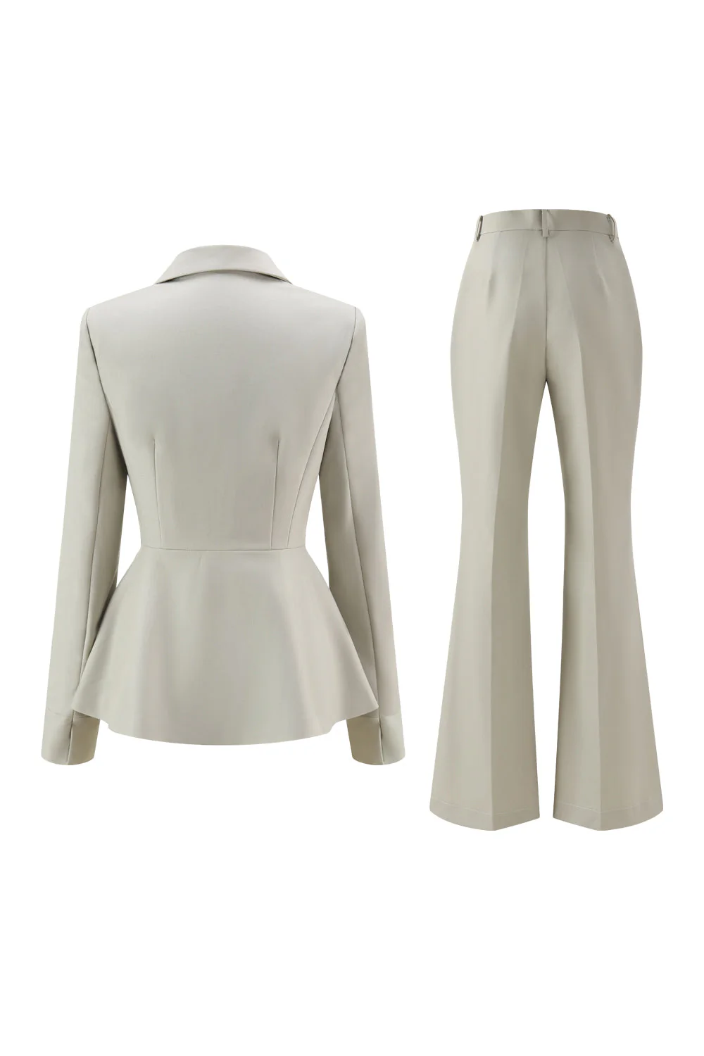 Szaro-zielone 2-częściowe garnitury damskie Slim Fit z guzikiem - Image 2