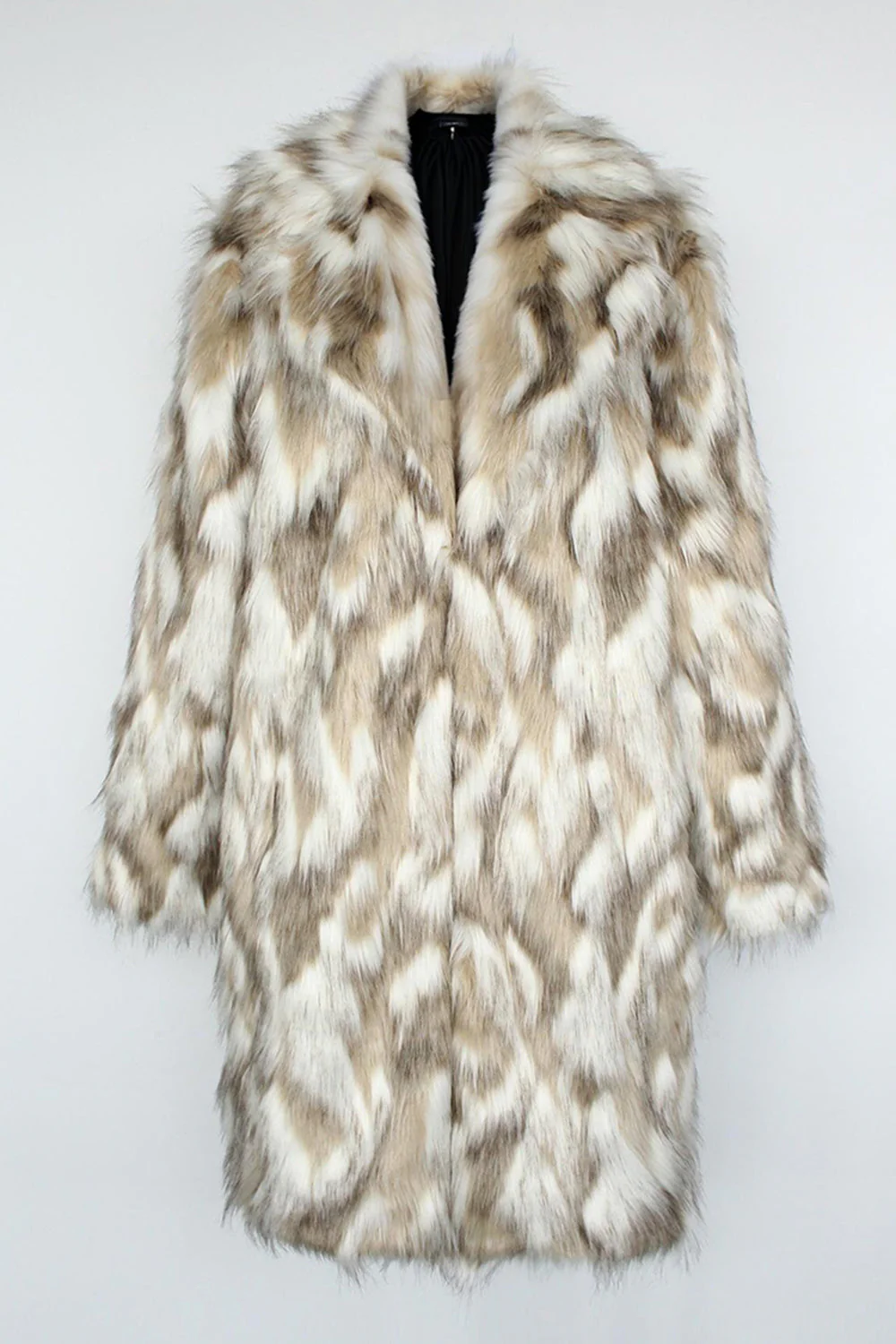 Szary faux fur z karbowanymi klapami długi zimowy męski płaszcz - Image 4