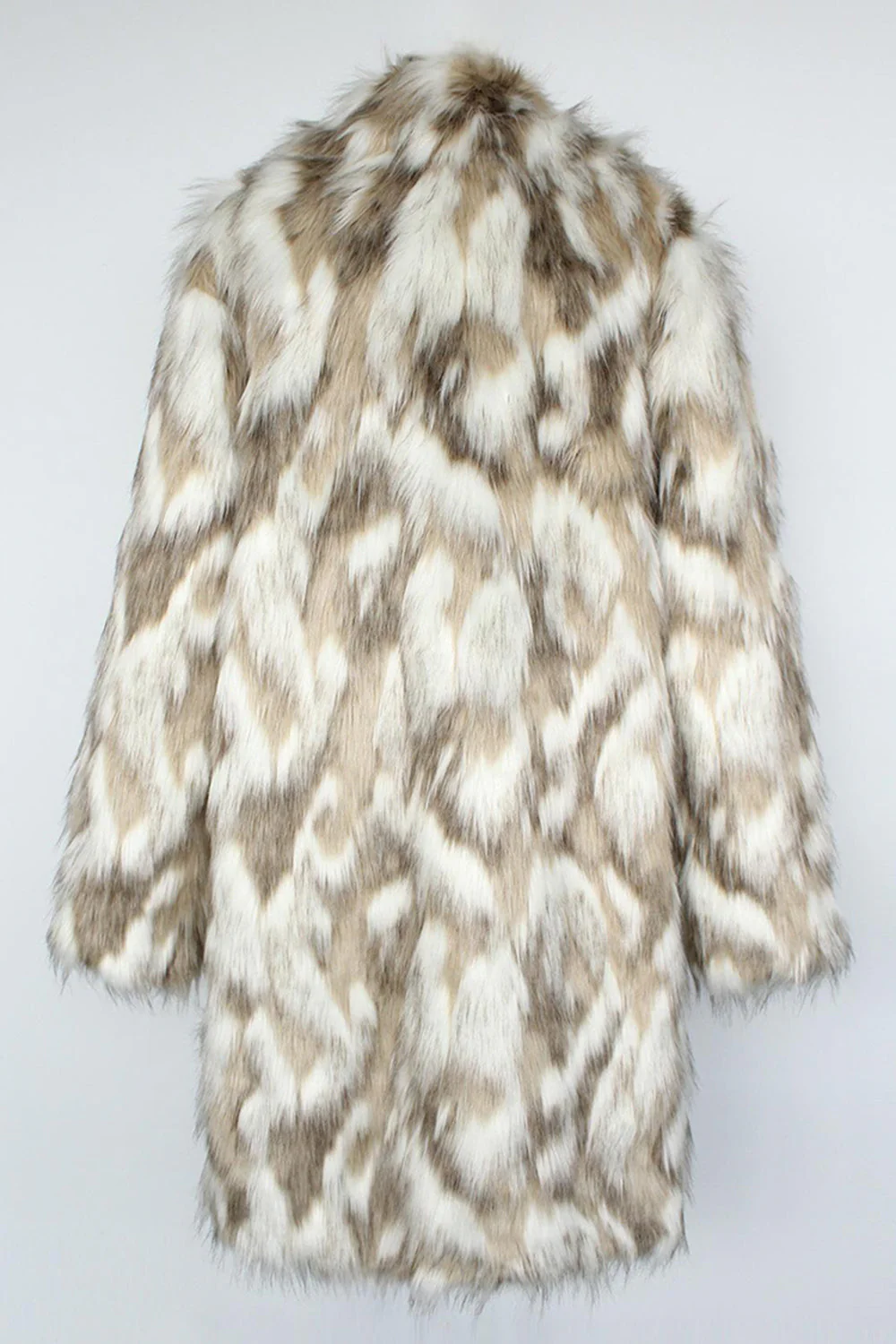 Szary faux fur z karbowanymi klapami długi zimowy męski płaszcz - Image 5