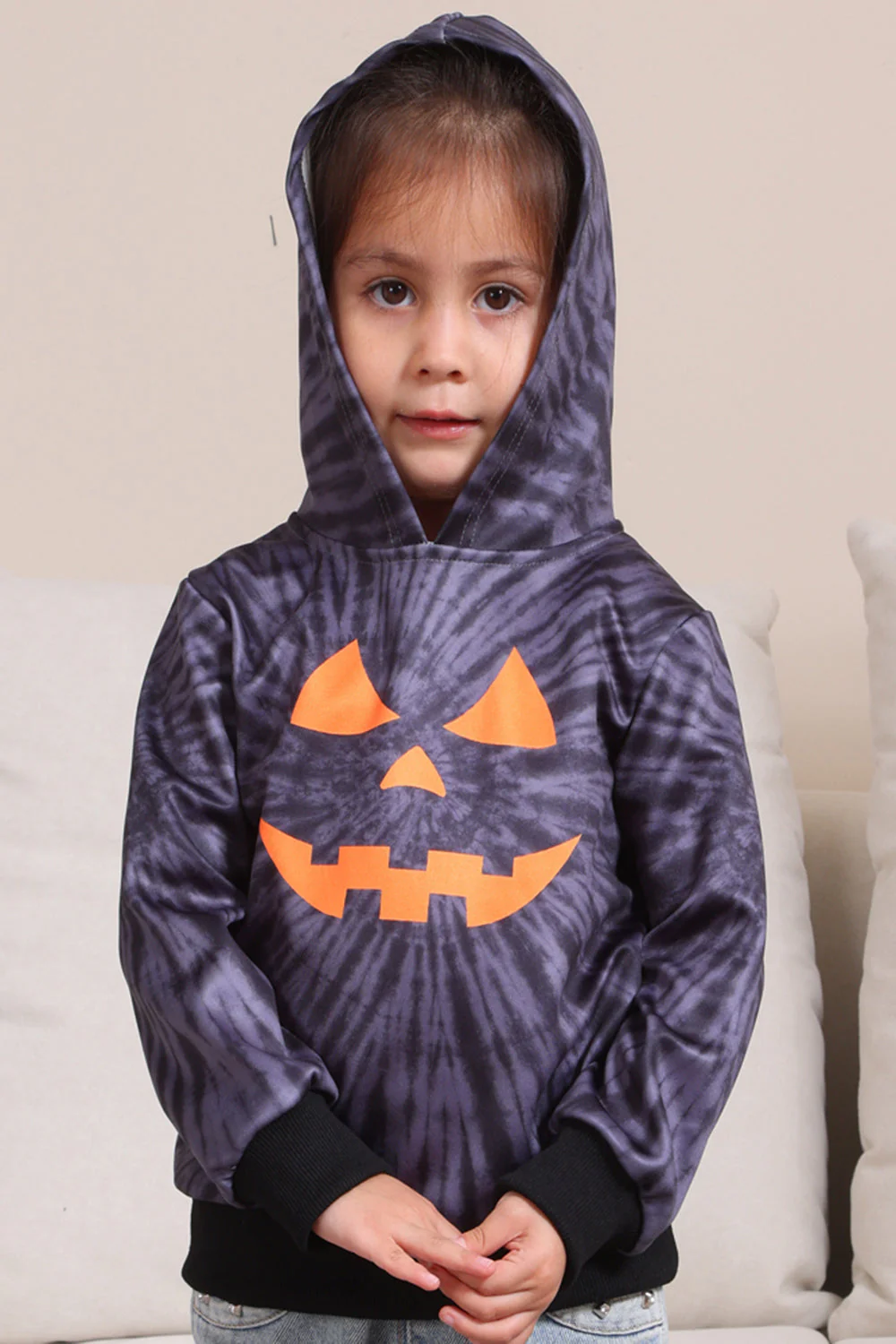 Szary Halloweenowy Wzór Dyni Kostium Rodzinny Z Kapturem - Image 10