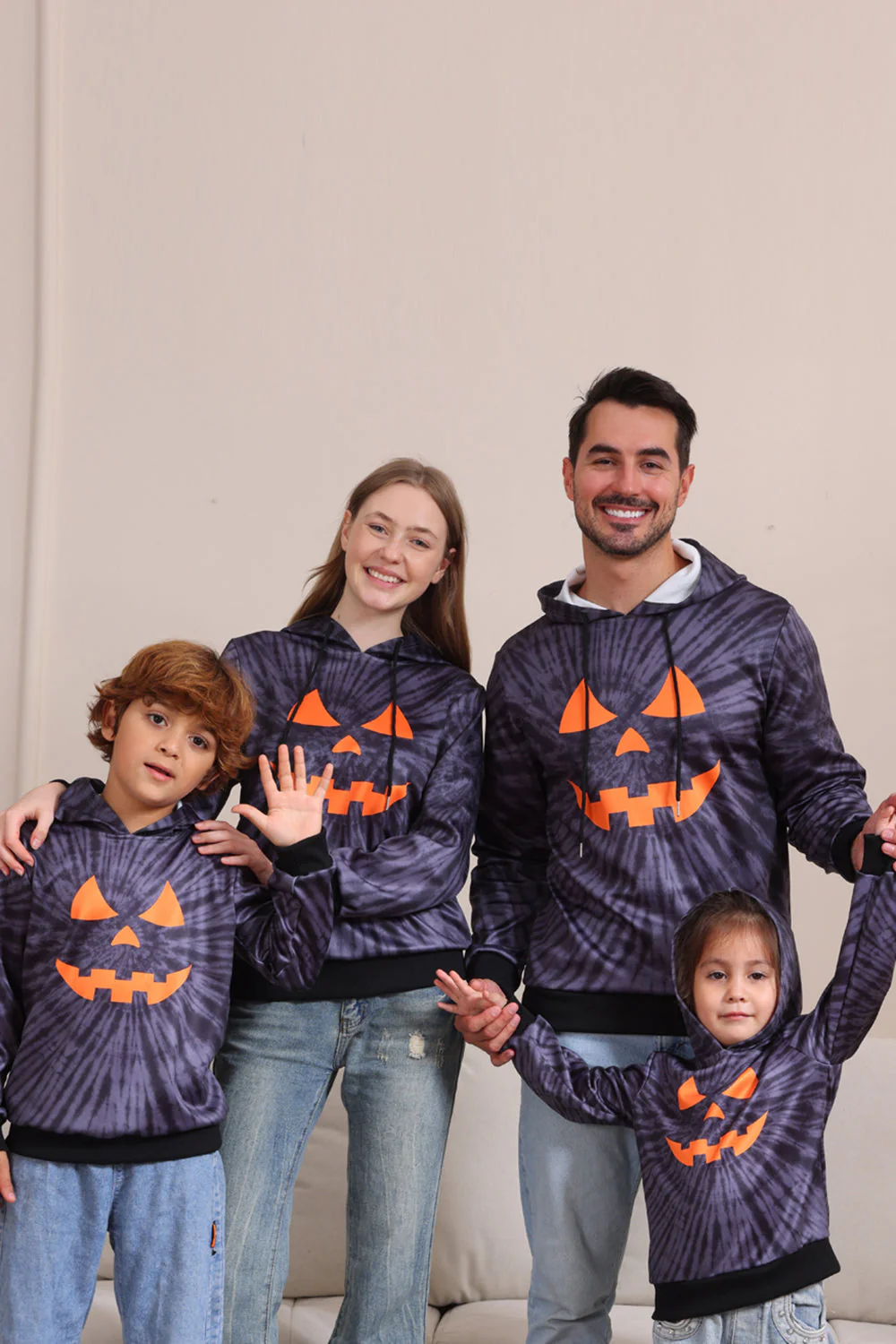 Szary Halloweenowy Wzór Dyni Kostium Rodzinny Z Kapturem - Image 2