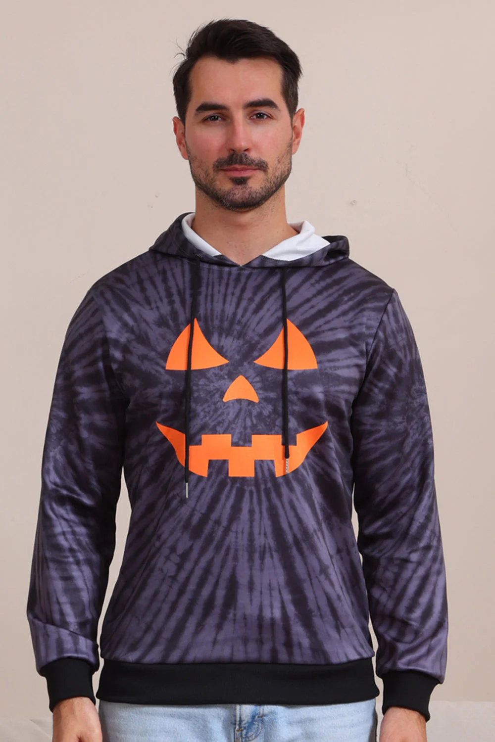 Szary Halloweenowy Wzór Dyni Kostium Rodzinny Z Kapturem - Image 3