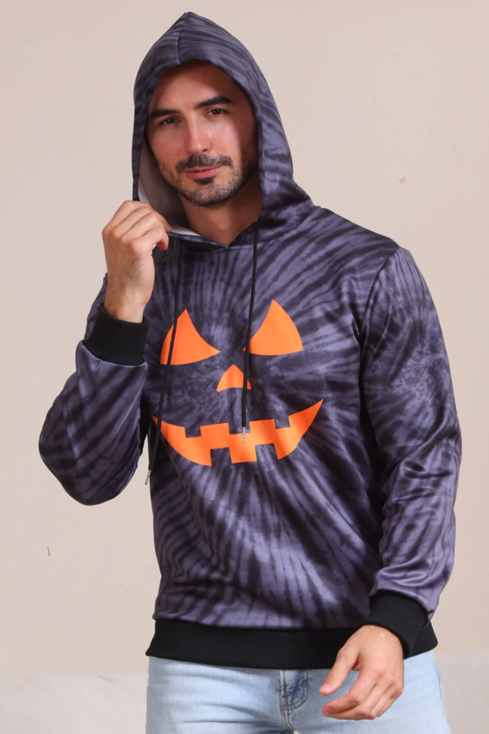 Szary Halloweenowy Wzór Dyni Kostium Rodzinny Z Kapturem - Image 4