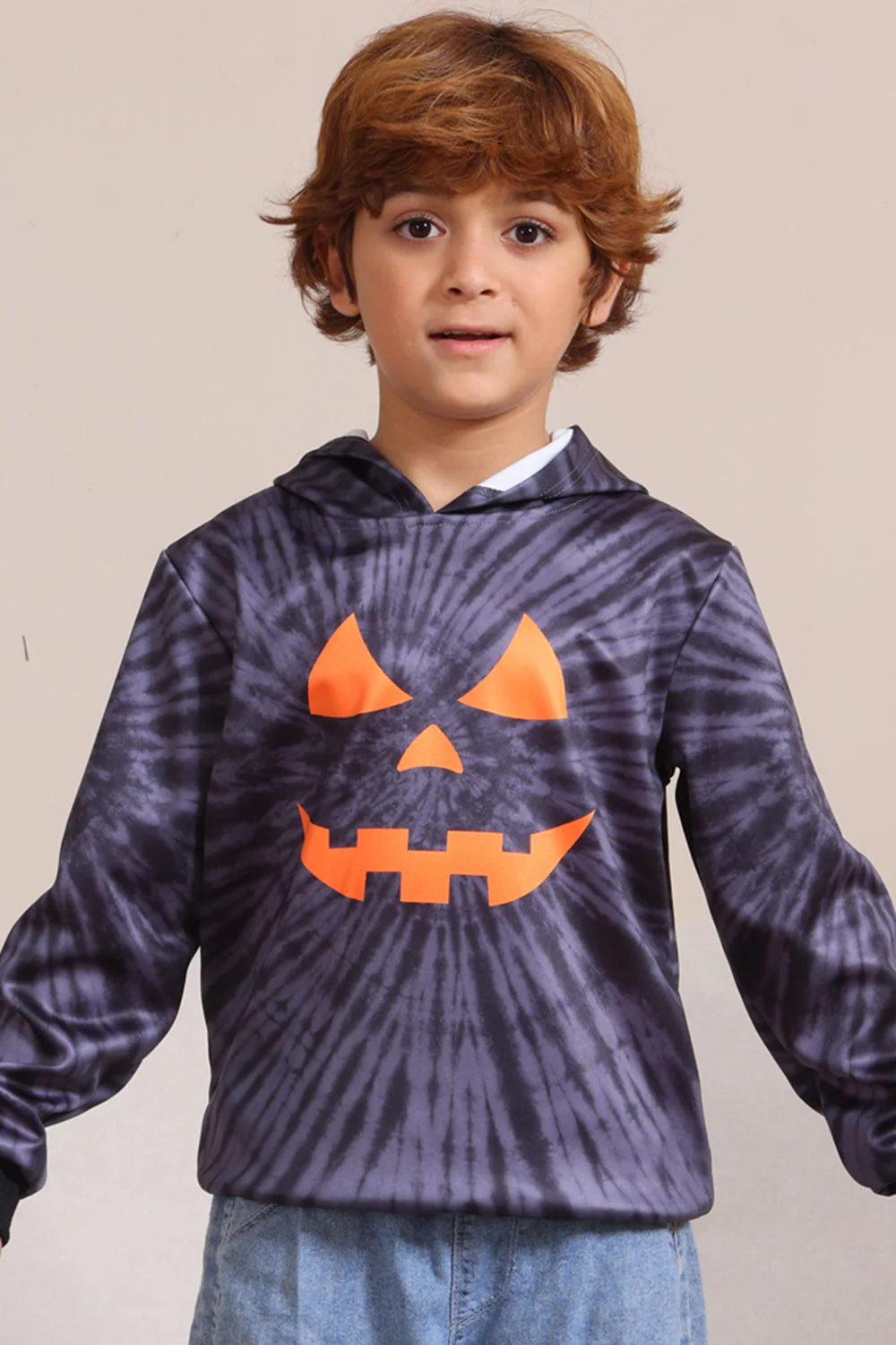 Szary Halloweenowy Wzór Dyni Kostium Rodzinny Z Kapturem - Image 6