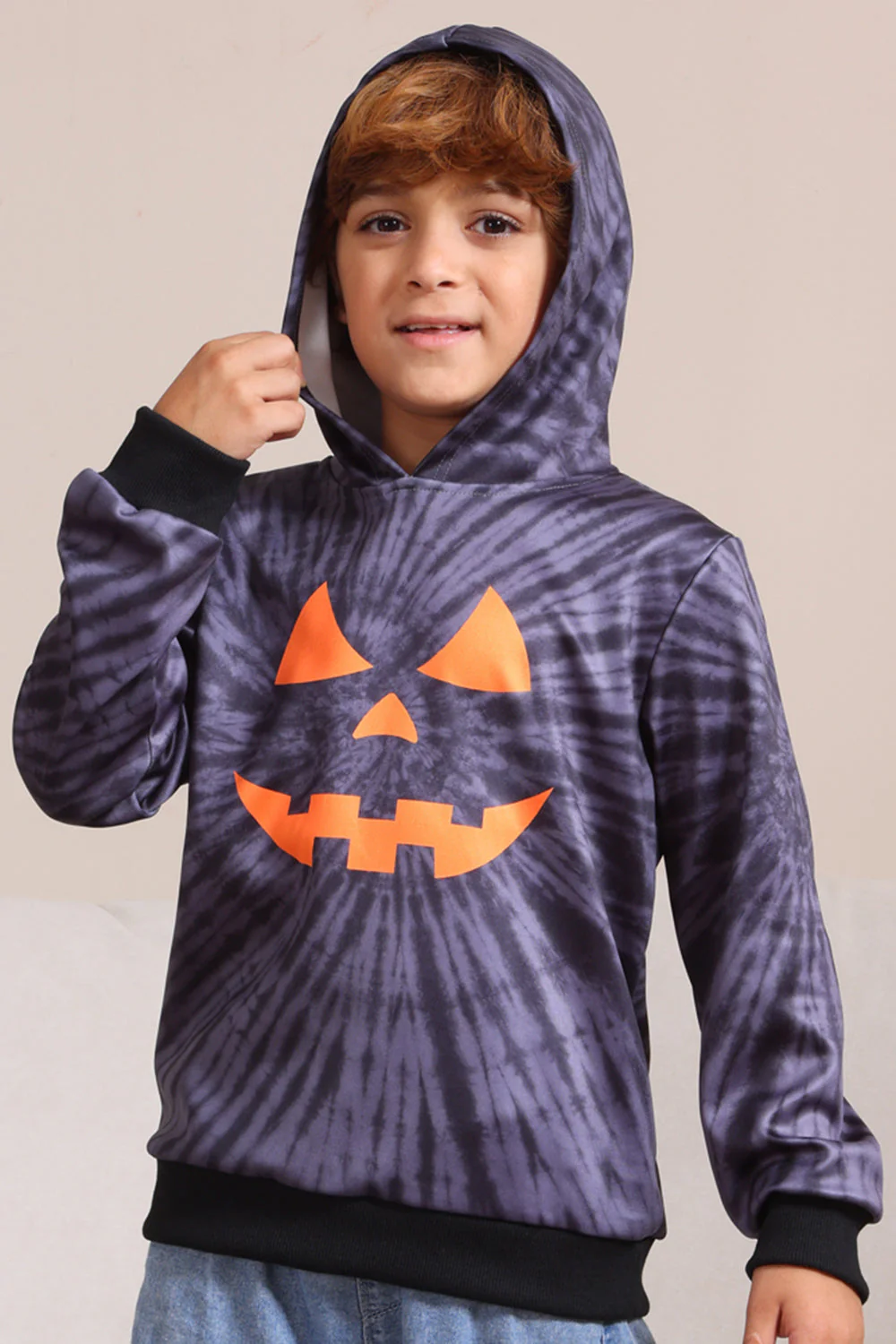 Szary Halloweenowy Wzór Dyni Kostium Rodzinny Z Kapturem - Image 7