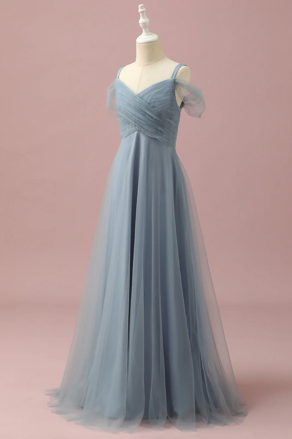 Szary niebieski Cold Shoulder Tiul Junior Bridesmaid Dress - Image 3