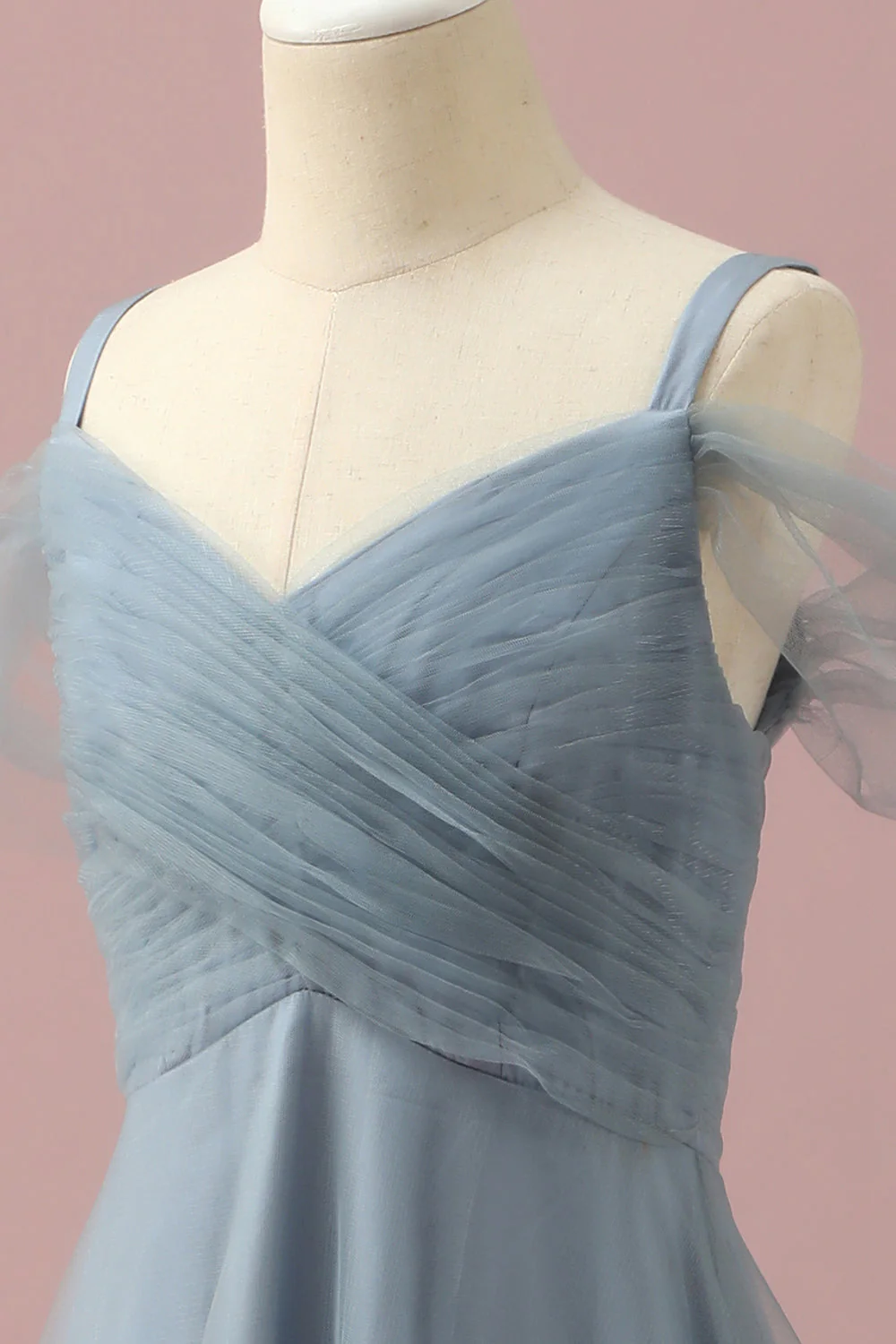 Szary niebieski Cold Shoulder Tiul Junior Bridesmaid Dress - Image 4