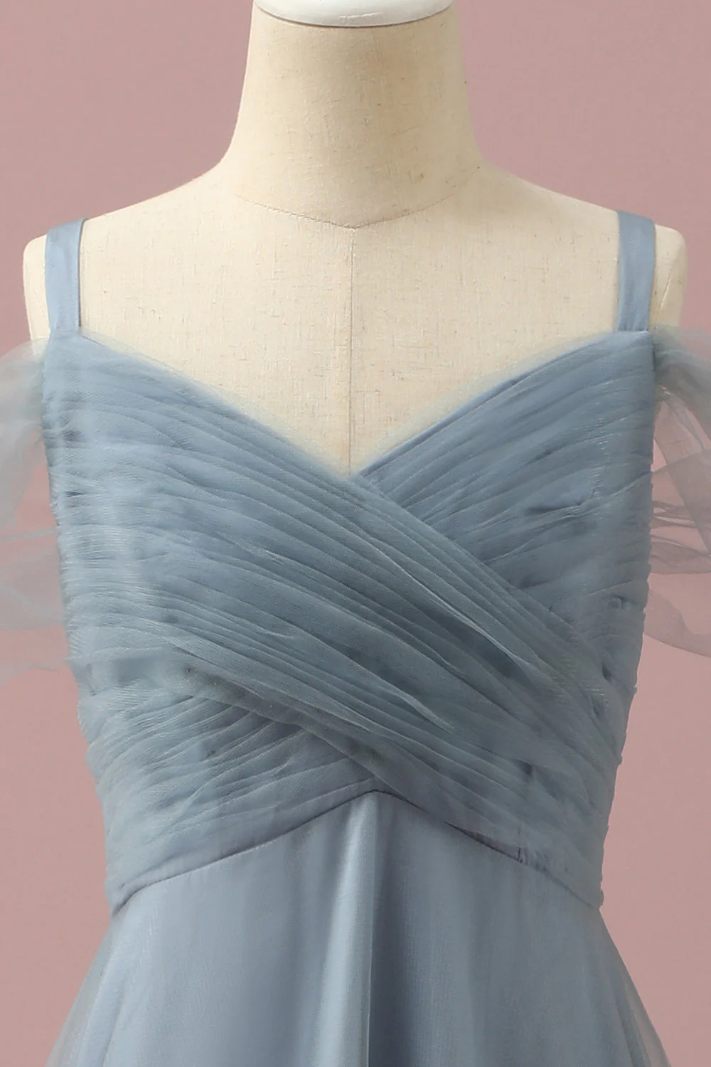 Szary niebieski Cold Shoulder Tiul Junior Bridesmaid Dress - Image 5