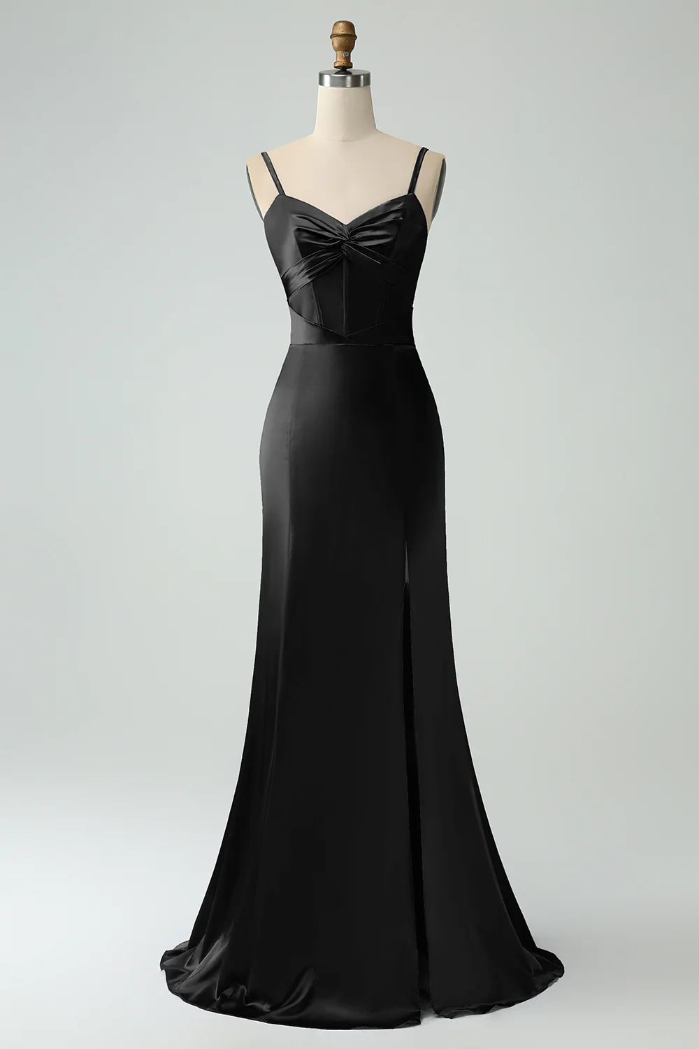 Szary Niebieski Długa Satynowa Sukienka Syrenka Na Wesele Z Rozcięciem - Image 7